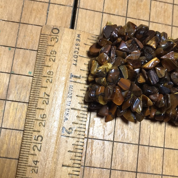 Semiprecious Tigers Eye Stone Crystal Wide 1.5” Band Bracelet 7”L Elastic EVC - Picture 7 of 10